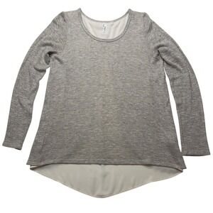 Studio Y Medium Metallic Knit Layered Hem Top Gray Gold Shimmer Hi Low Blouse